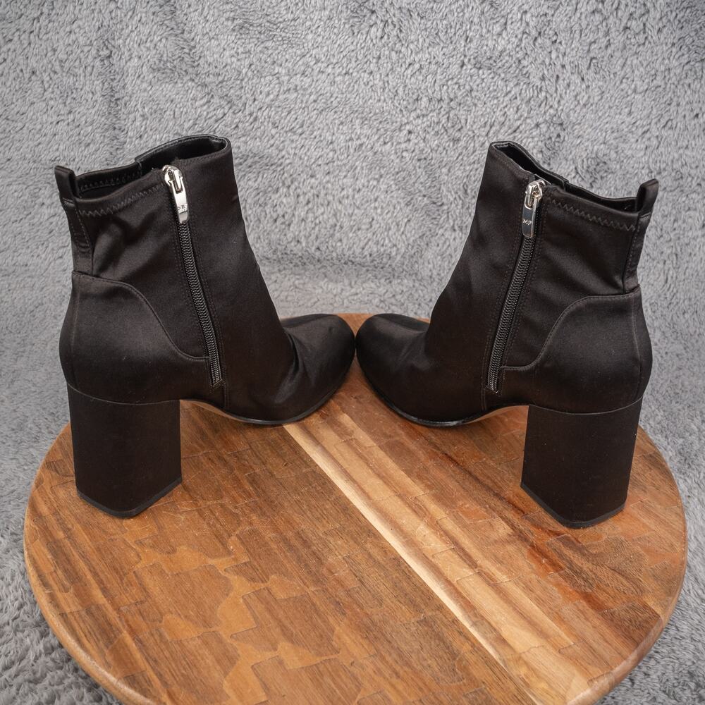 Marc Fisher Janie Satin Black Chunky Block 3-1/2" Heel Ankle Boots Zipper Sz 8 - Picture 5 of 7